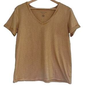 American Eagle Yellow & White Striped Plush V-Neck Tee | Size Small